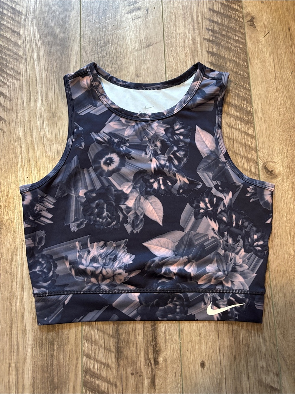 Nike Dri-Fit Floral Crop Sports Top - Black & Blush